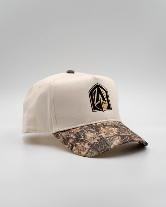VGK Upside Down Snapback in Cream/Camo Brim